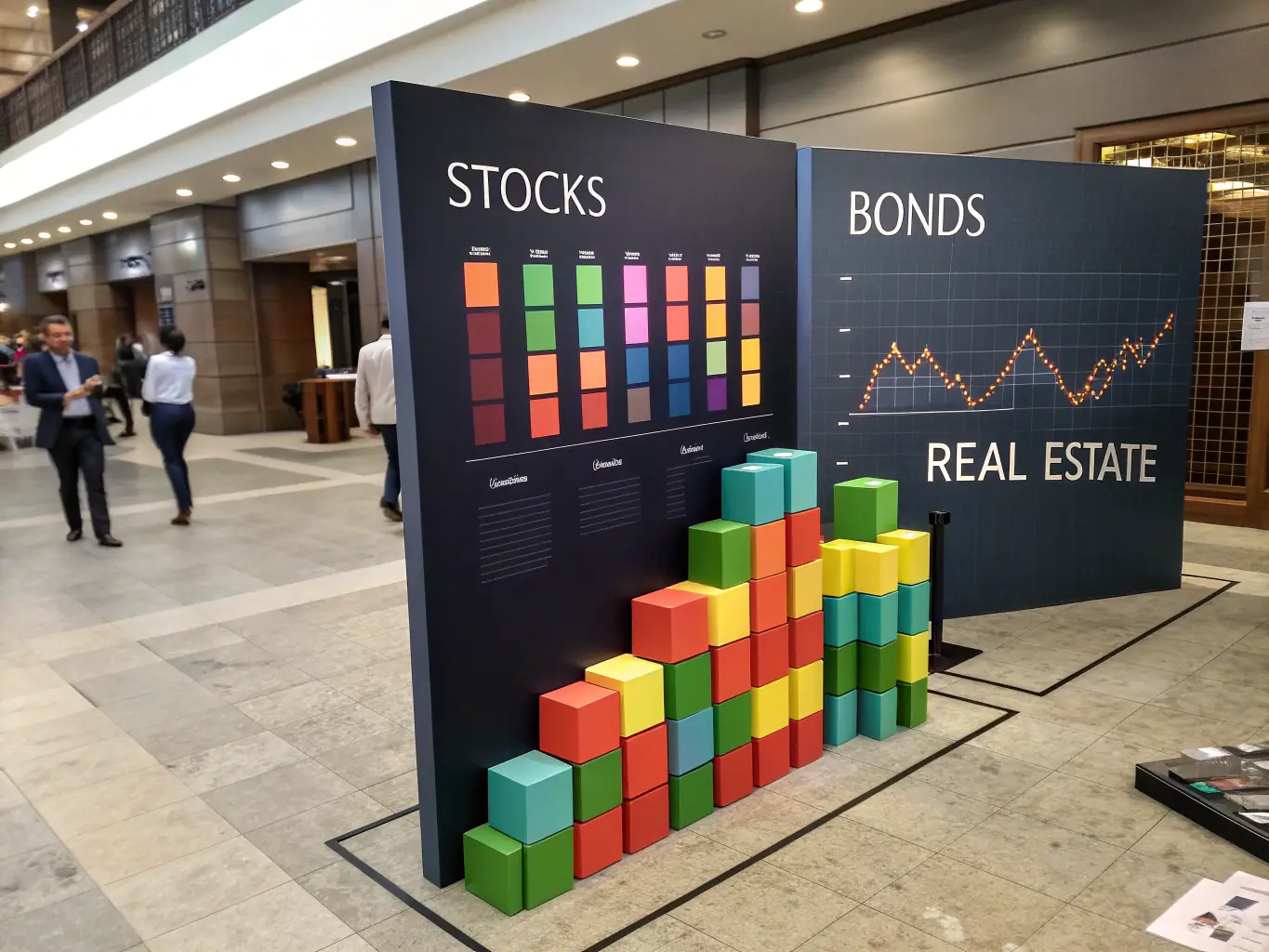 An image depicting a diverse portfolio with stocks, bonds, and real estate, symbolizing Greenline Investors' diversified investment options.